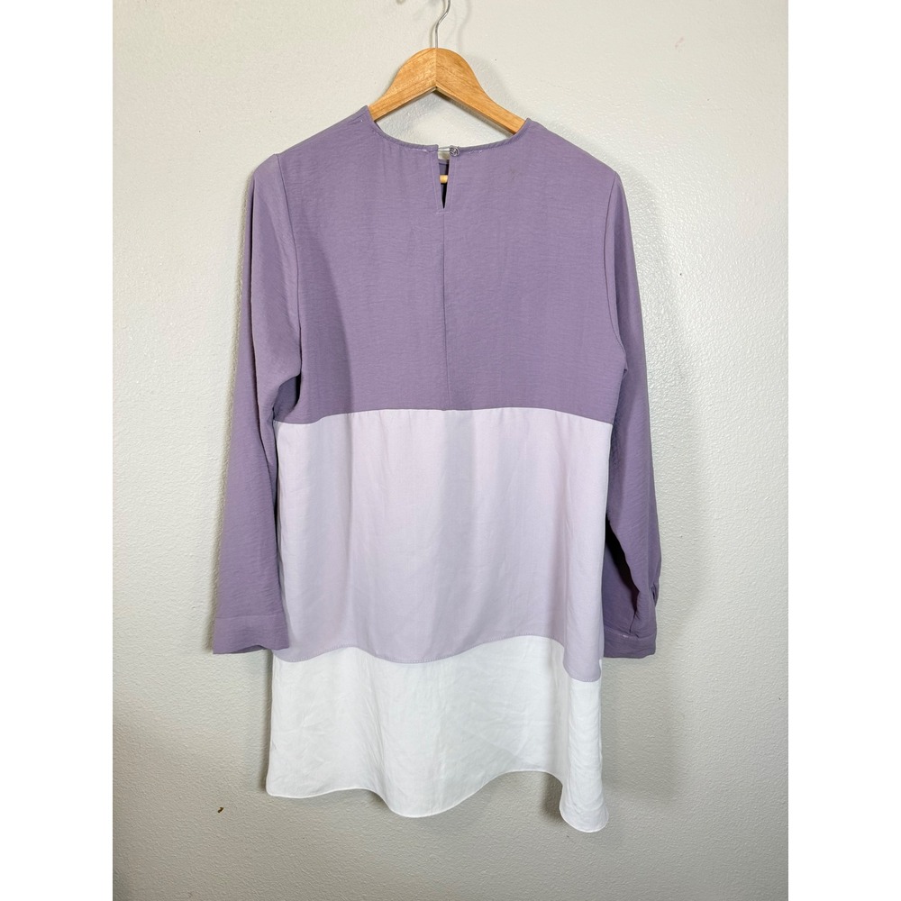 Refka Casual Purple‎ Colorblock Long Sleeve Tunic Blouse Womens US 12 Modest Top - Picture 8 of 8